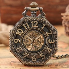 Vintage Style Mechanical Pocket Watch Wind up Bronze Fob Watch Mens Womens Gifts