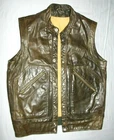 Vintage 1980s Leather Gilet Olive Green Round-Neck Poppered Pockets ~ FREEPOST