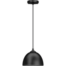Volume Lighting 1-Light Black Dome Shaded Pendant Light with Steel Shade