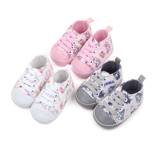 Baby Boys Girls Crib Shoes Cartoon Print Tie-Up Sneakers