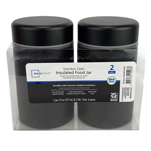 Mainstays 2 Pack 16 Oz Insulated Stainless Steel 2piece Food Jars