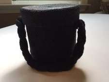 1950's Vintage Round Black Beaded Purse Dressy Evening Handbag Braided Handle