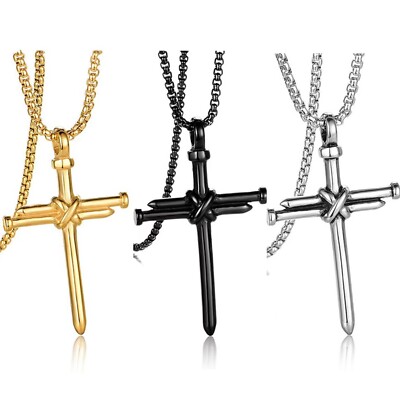 Nail Cross Pendant Necklace Silver Gold Black Christian Jewelry
