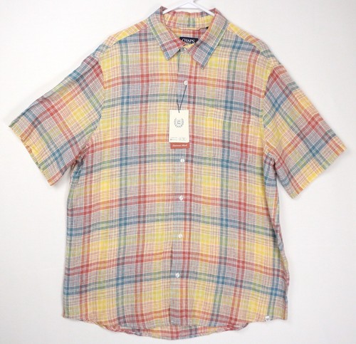 Chaps Seacoast Wash Short Sleeve Button Down Plaid Shirt Linen Blend Mens XL