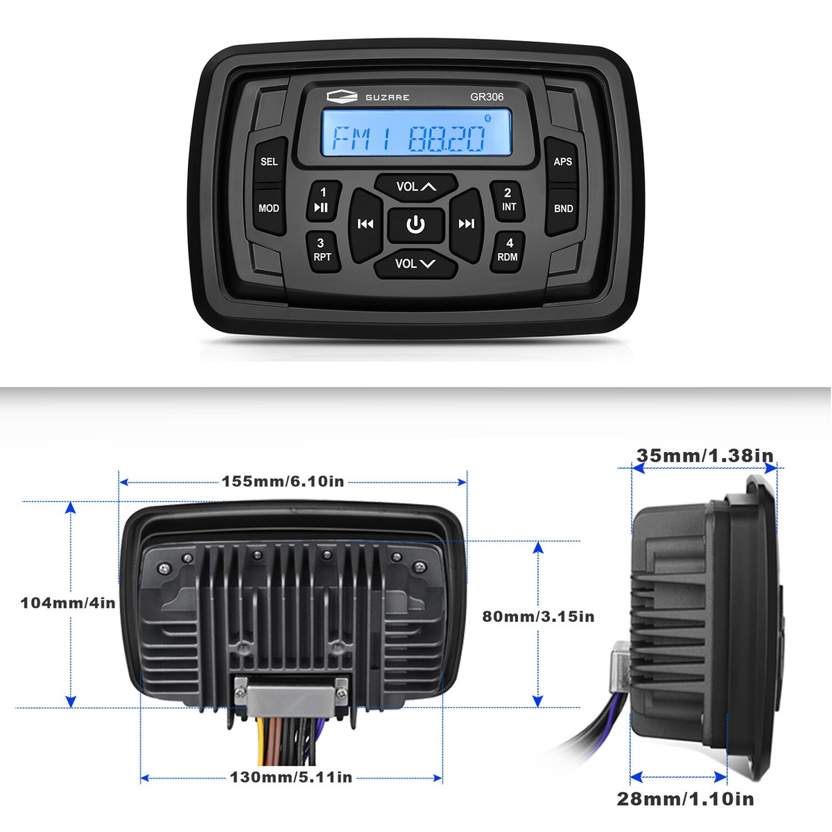 Autoradio Bluetooth Marine Étanche IPX6 - Radio DAB+/AM/FM USB - Pour Bateau, Golf Cart, Spa - Streaming Audio