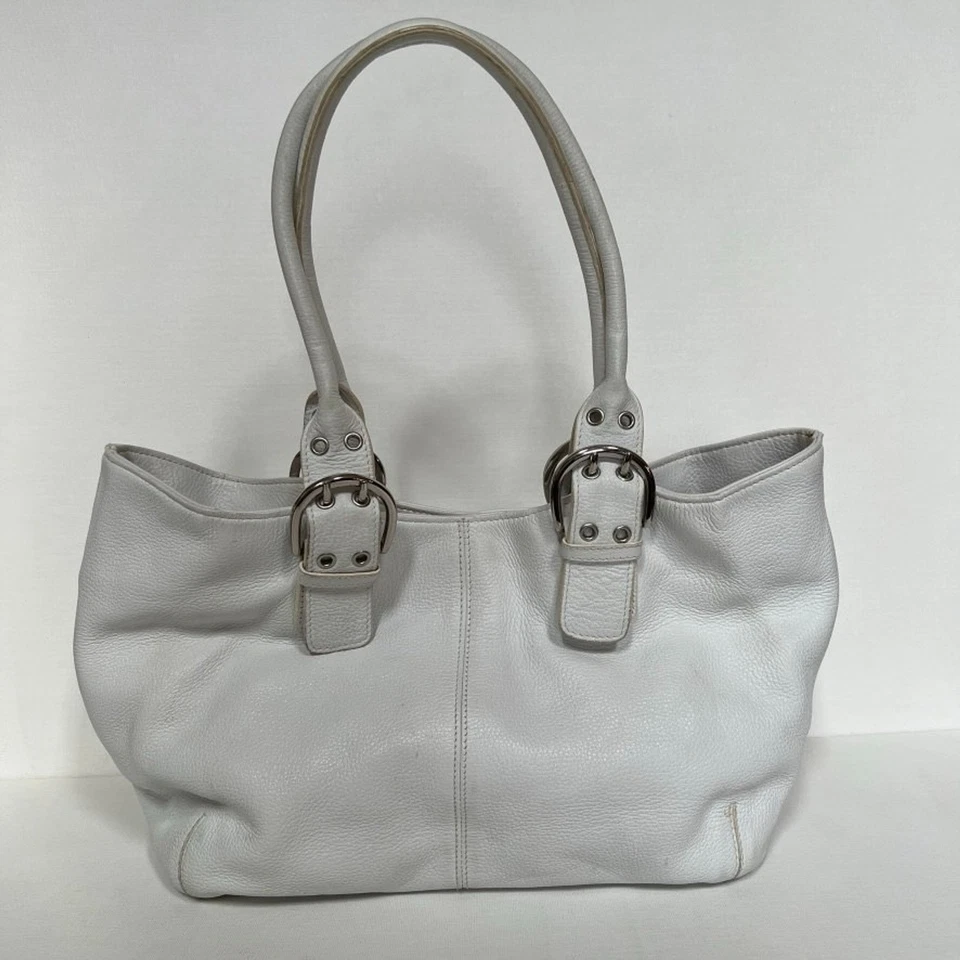 Bolso de Mano/Hombro Francés Tignanello Perfect 10 Cuero Guijarro Blanco Foto 2 de 4