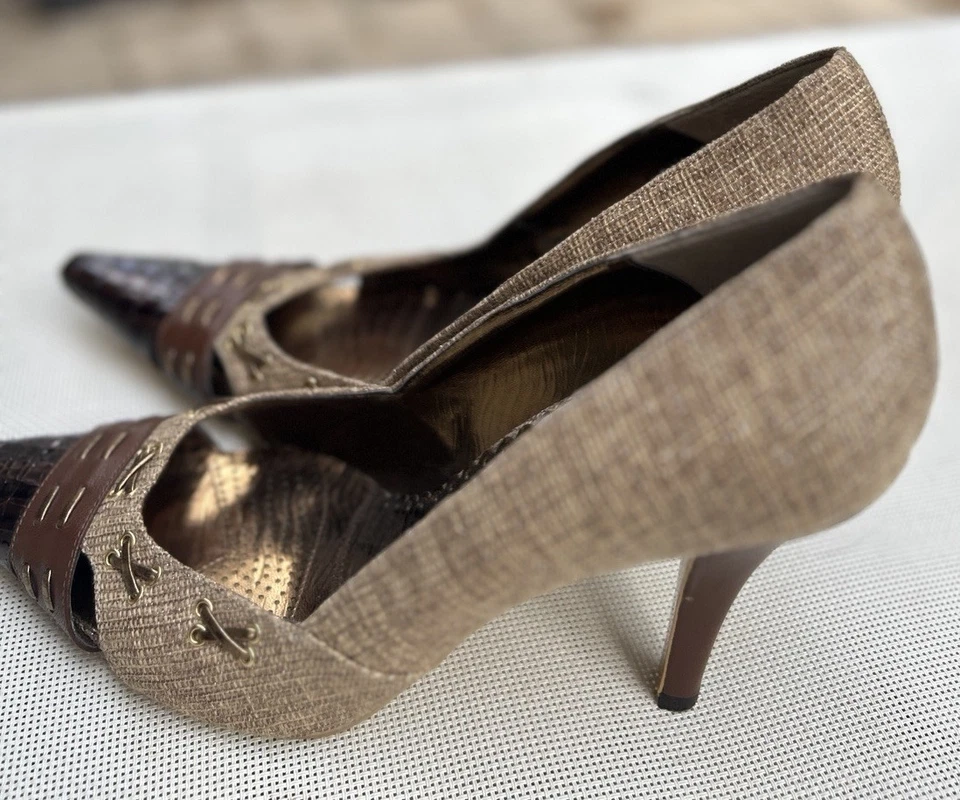 Sapatos sociais femininos J Renee tamanho 11 W bronzeado ilhós linho salto de crocodilo - Imagem 3 de 4