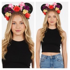 Floral Mouse Ears Headband Pink Polka Dot Bow Multicolor Flowers Black Pink Red