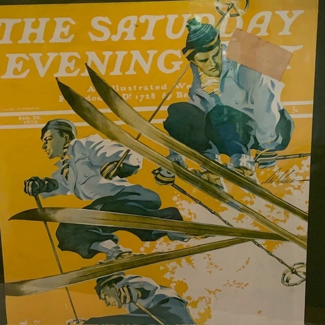 Original De Colección Esquí Arte Noche Post 1930 Raro Enmarcado Chalet Lodge Gay Banditti Foto 4 de 4