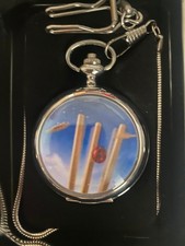 New Cricket Silver Tone Quartz Pocket Watch And Chain . In Gift Tin New