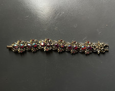 Gold Tone Floral Tennis Bracelet Pink Round C...