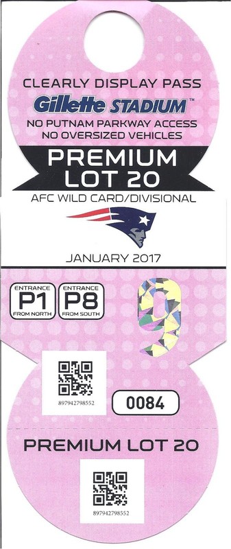 New England Patriots Parking Pass Houston Texans Football Wildcard 2017 Gillette