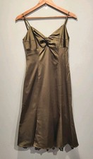 Vtg Papell Boutique Olive Green Satin Babydoll Empire Waist Midi Dress Sz 6