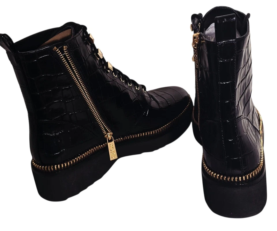 Bota de combate Michael Kors Haskell charol negra talla US 7,5 para mujer Foto 4 de 4