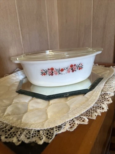 Vintage Fire King Oval Casserole Dish,  Primrose Pattern, 1.5qt, With Lid