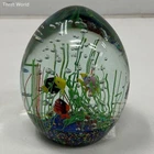 Murano Art Glass Paperweight Aquarium Fish Millefiori Base Bubbles 4" Vintage