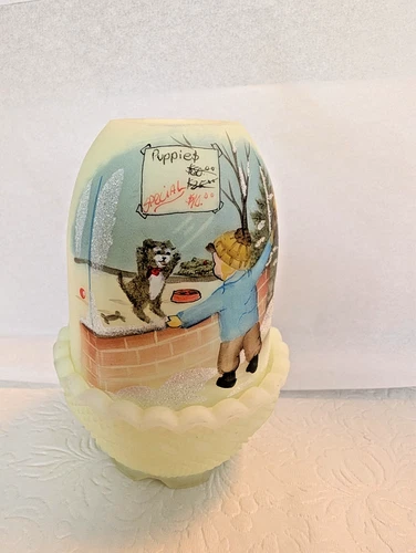 Vintage Fenton fairy lite. Hand painted numbered. Unique candle holder.
