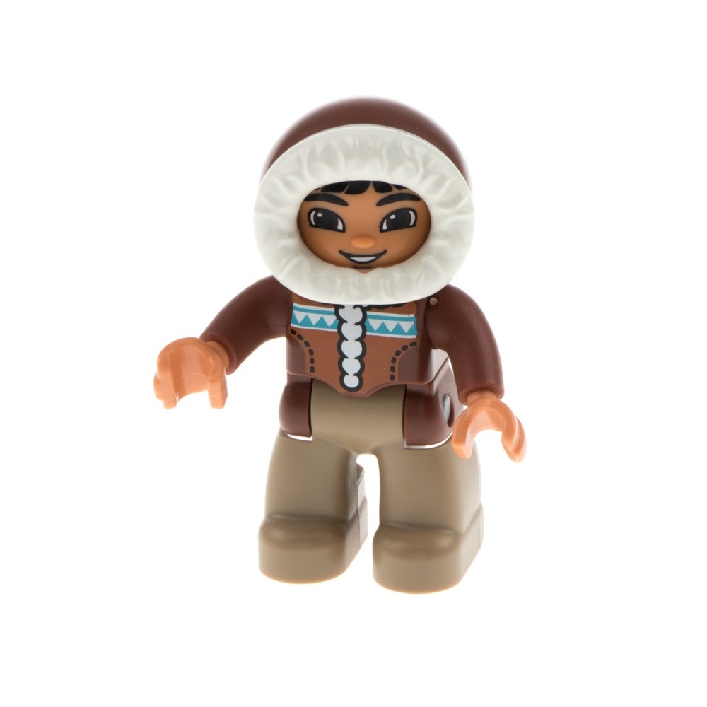 1x Lego Duplo Figure Man Dark Beige Inuit Eskimo Jacket Parka 47394pb200