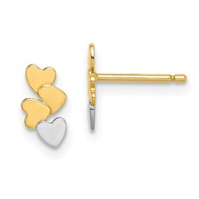 14k Yellow Gold with White Rhodium Hearts Post Stud Earrings for Women 0.57gm