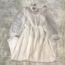 Vintage White Sheer Striped Puff Maxi Dress