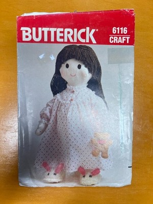 Butterick Pattern 6116 19'' Doll With Nightgown Panties Bunny Slippers & Bear