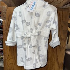 Carter's Baby Hooded Bathrobe White/Gray Polar Bear Print 0-9M