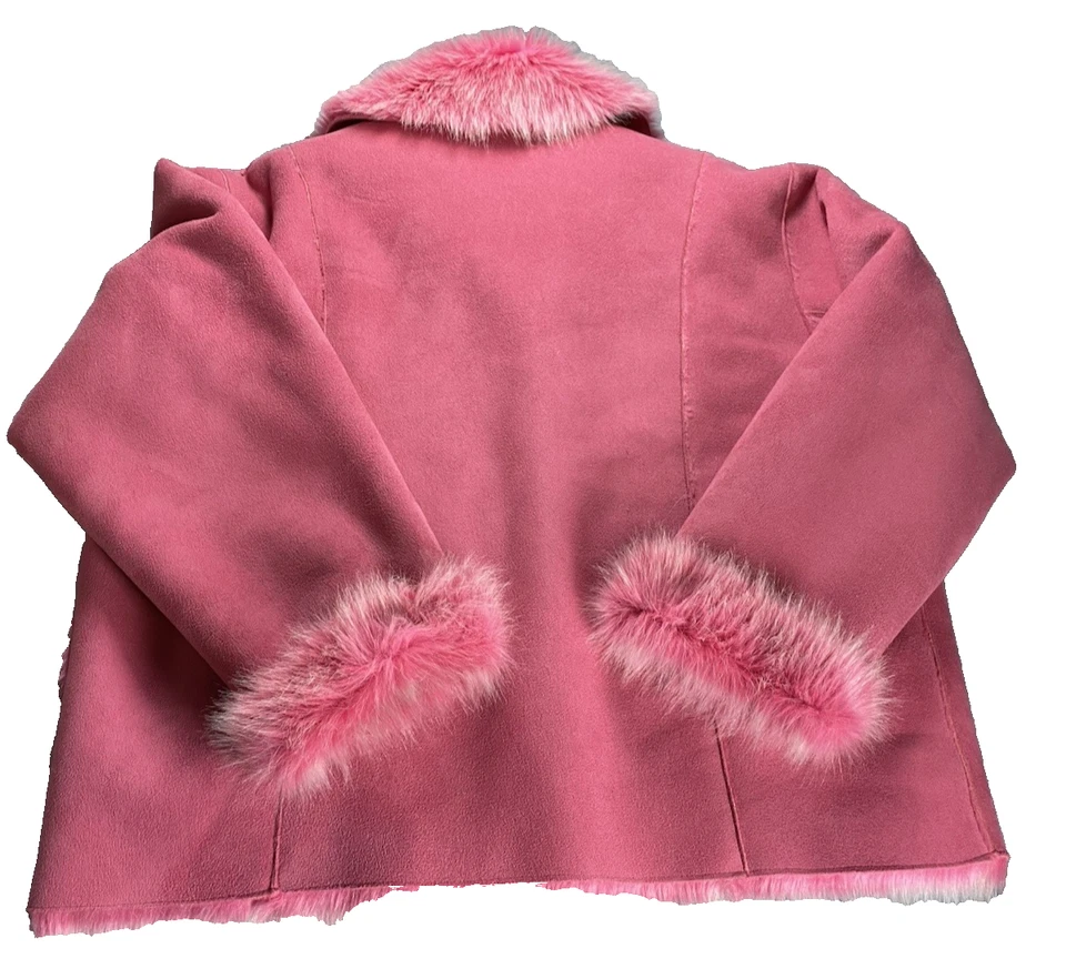 De colección Y2K Rosa Chicle Imitación Piel Penny Lane Longitud Media Reverso L 46 Botón Grueso Foto 2 de 4