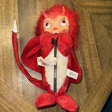 Vintage Rare Gund Red Devil Velvet Plush Toy w/ Rushton Type Rubber Face