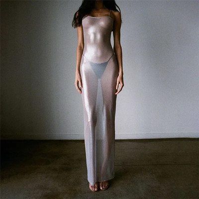 Sexy See Through Y2K Maxi Dress Women Sexy Strappy Dresses Body-Shaping Dress