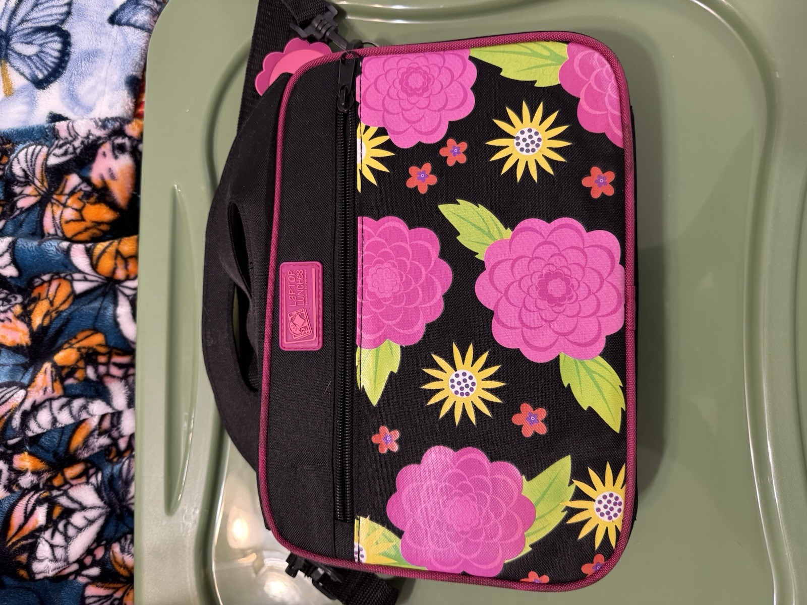Pink Black Floral Bento Lunch Box Complete Set Like New NWOT  -image