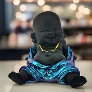 3.5"W Blue and Black Buddha Sitting Figurine Ornament Home Decor Unique Gift