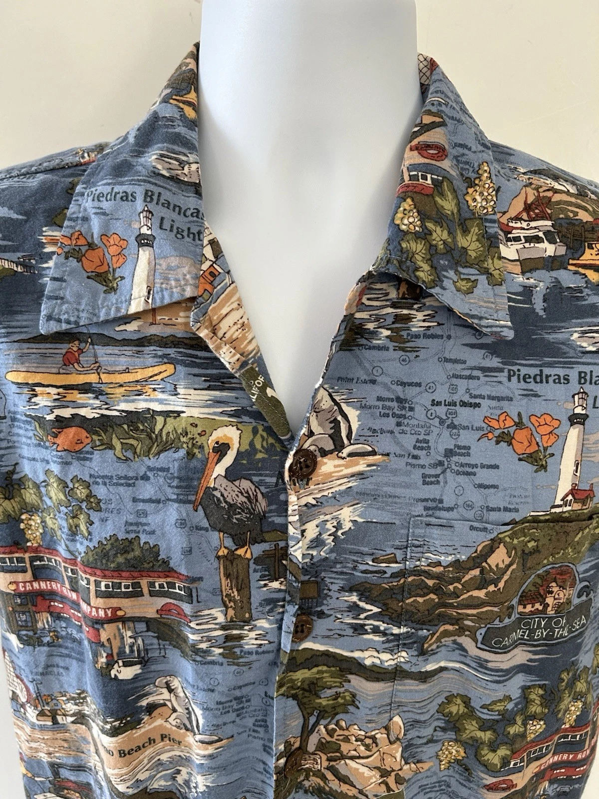 David Carey Originals Hawaiian Style Shirt California Costal Towns Size Medium