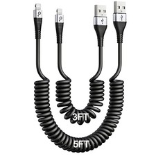 Charger Cable for Car 3FT/5FT , 2Pack Coiled Lightning Cable
