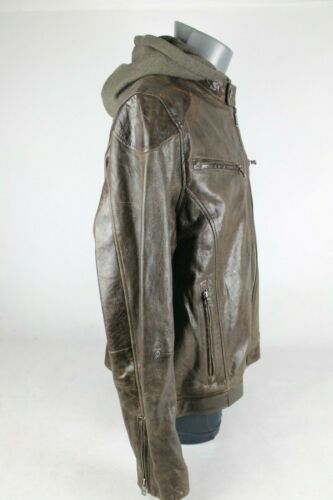 Gipsy Genuine Distressed Brown Leather Jacket Zip Out Sweatshirt Hood 3XL - Picture 6 of 12