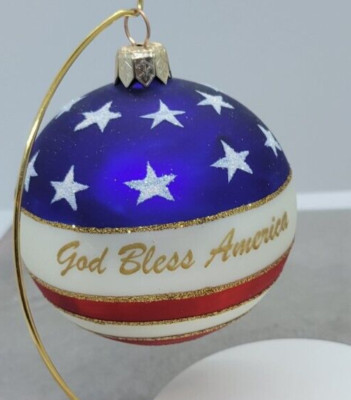 God Bless America Flag Christmas Ornament Marek Geyer Hand Painted Boxed Poland