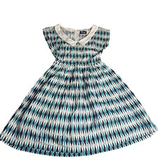 Revival Size 6 Teal Navy Diamond Print Dress Cap Sleeve Vintage Cotton