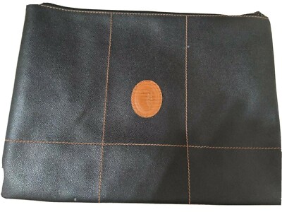 Trussardi vintage black pebbled pouch bag unisex