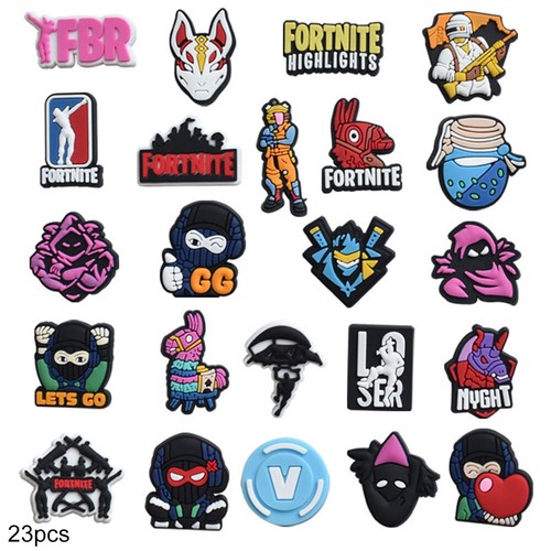 23Pcs Fortnite Shoes Charms Clogs For Croc Jibbitz Shoes Sandals DIY
