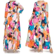 Janette Fashion Draped in Colors Faux Wrap Maxi Plussize Dress