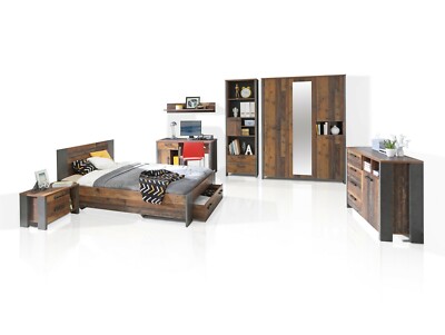 Kinderzimmer Jugendzimmer Schrank Bett Regal 7tlg. CASSIA Dekor Old Wood Vintage