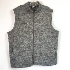 Lands End Mens XL Fleece Vest Heather Gray Full Zip Sleeveless