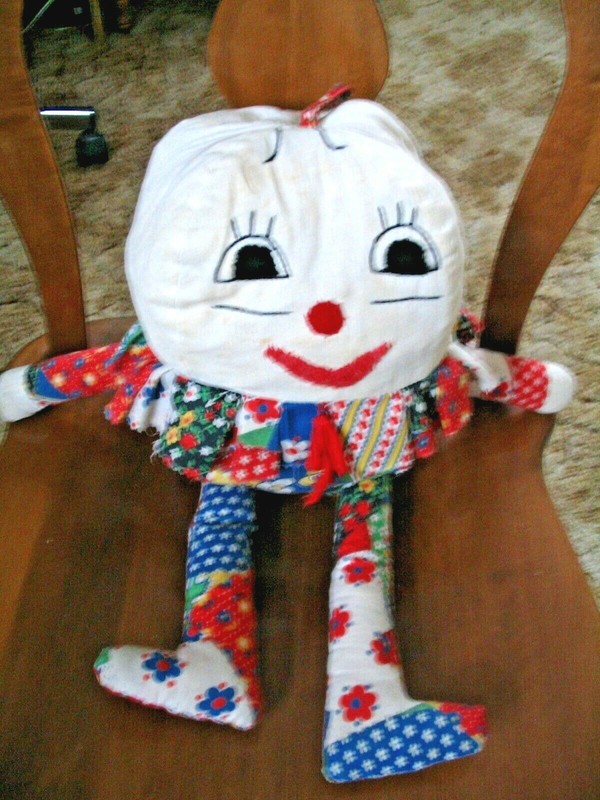 Vintage Folk Art Cloth Humpty Dumpty Handmade Embroidered Nursery Rhymes Doll