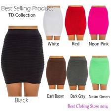 Seamless Ribbed Solid Basic Mini Spandex Tight Fitted Skirt One Size