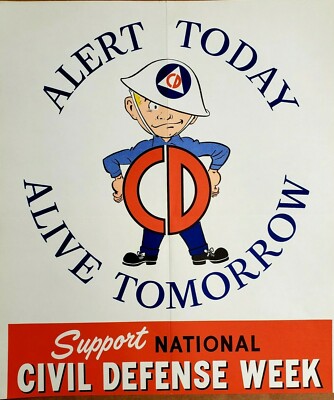 Original Civil Defense Poster, 1950's. Alert Today, Alive Tomorrow- Al Capp Art