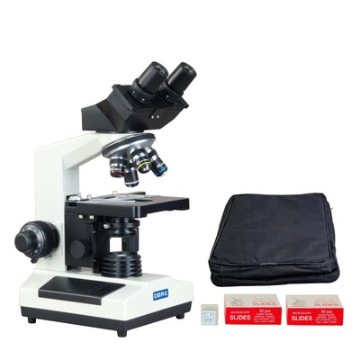 OMAX 40X-2000X Binocular Compound Microscope+Vinyl Case+Slides+Covers