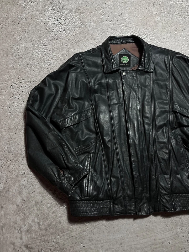 Vintage 90s Oversized Black Leather Jacket Biker Moto Streetwear - Image 3 of 4