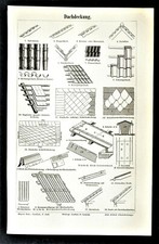 1902 ORIGINALE STAMPA.COPERTURA TETTO..TEGOLE E ARCHITRAVI,Tav 2 .MEYERS.ETNA