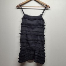 Princess Polly Mini Dress Women Size 8 Black Fringes Sleeveless Slim Fit Party