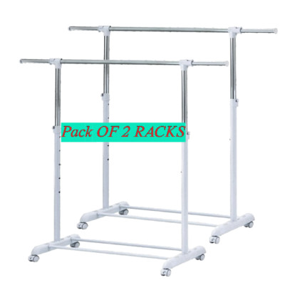 Heavy Clothes Hanger Adjustable Height  Rolling Garment Rack Metal, pack of 2