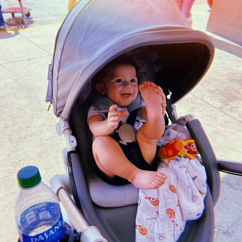 Hot Mom 2 in 1 Baby Stroller for Infants 360° Rotate Pram,PU Leahter ,Dark Grey - Image 3 of 4